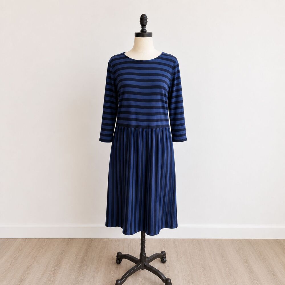 Gudrun Sjoden Blue Striped Tencel Lyocell Midi Dress Womens Medium Boho